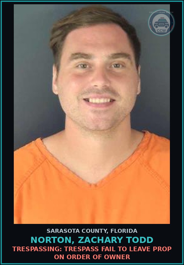 Booking mugshot of NORTON, ZACHARY TODD in Sarasota County