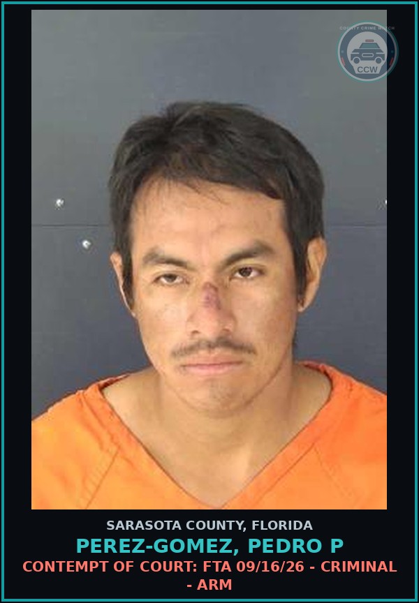 Booking mugshot of PEREZ-GOMEZ, PEDRO P in Sarasota County