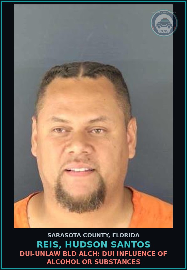 Booking mugshot of REIS, HUDSON SANTOS in Sarasota County