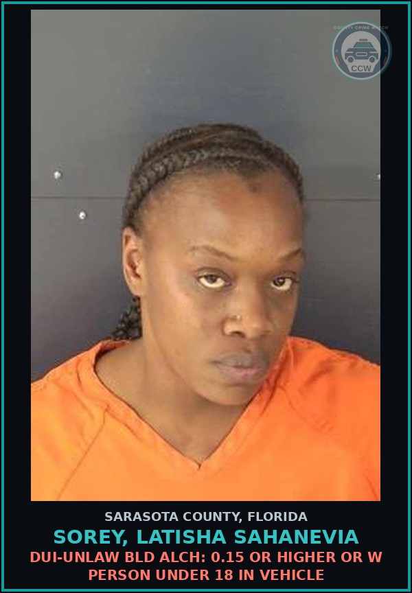 Booking mugshot of SOREY, LATISHA SAHANEVIA in Sarasota County
