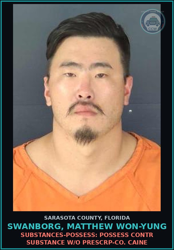 Booking mugshot of SWANBORG, MATTHEW WON-YUNG in Sarasota County