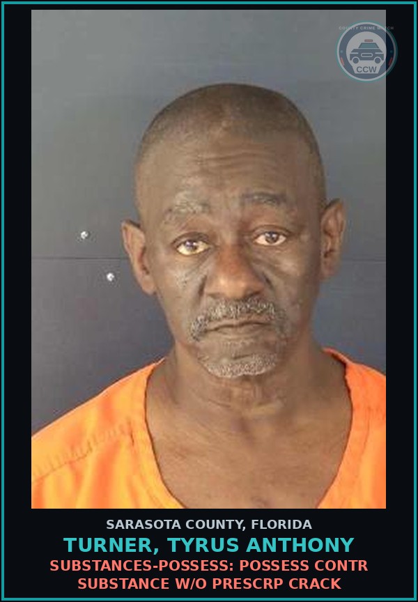 Booking mugshot of TURNER, TYRUS ANTHONY in Sarasota County