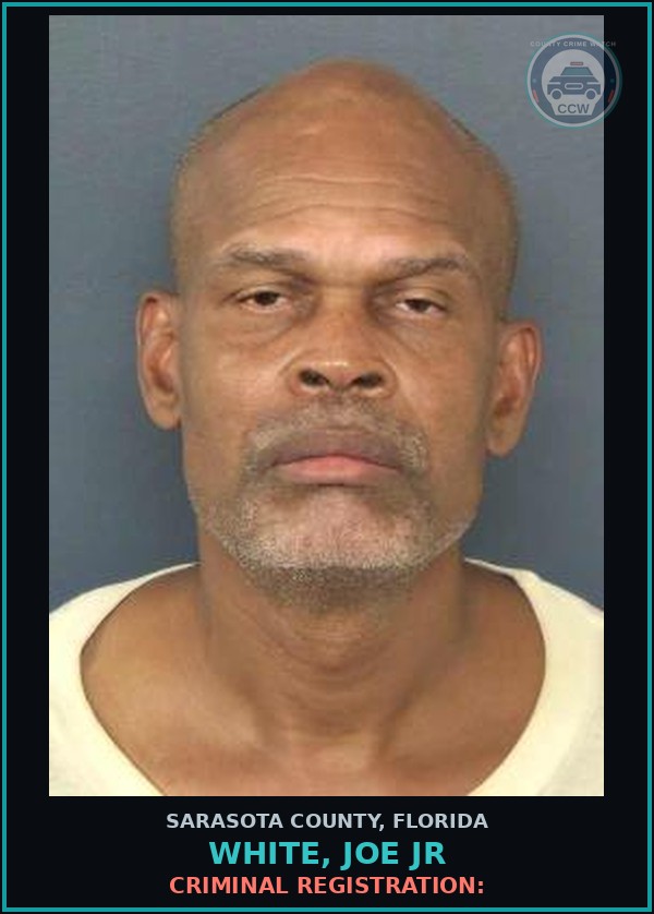 Booking mugshot of WHITE, JOE JR in Sarasota County
