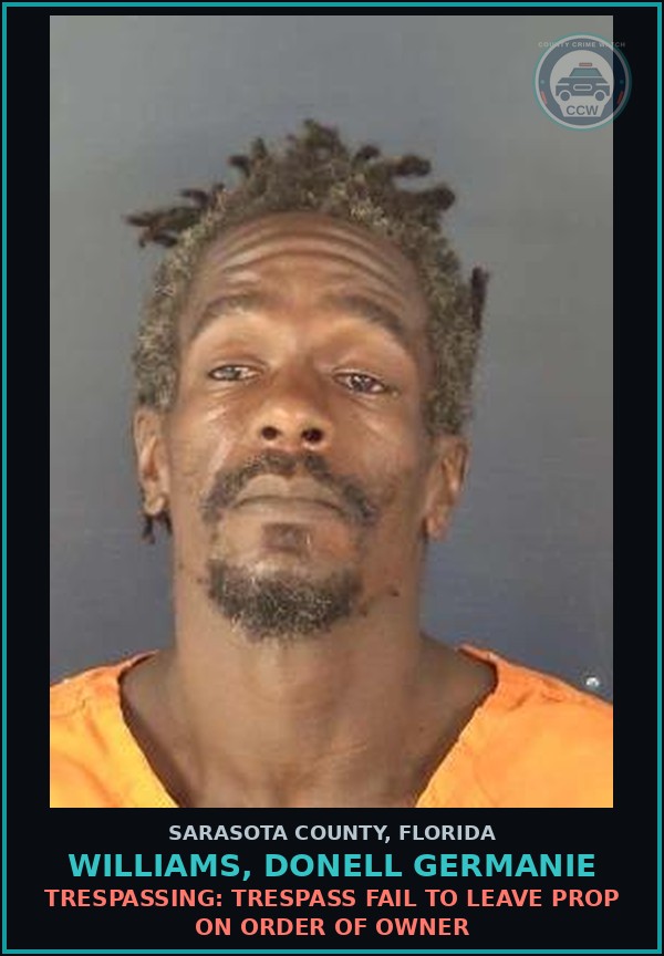 Booking mugshot of WILLIAMS, DONELL GERMANIE in Sarasota County