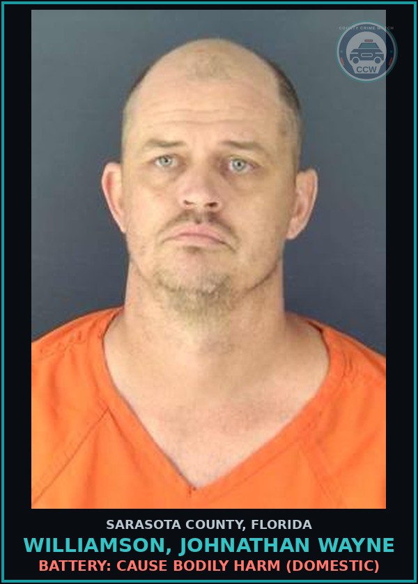 Booking mugshot of WILLIAMSON, JOHNATHAN WAYNE in Sarasota County
