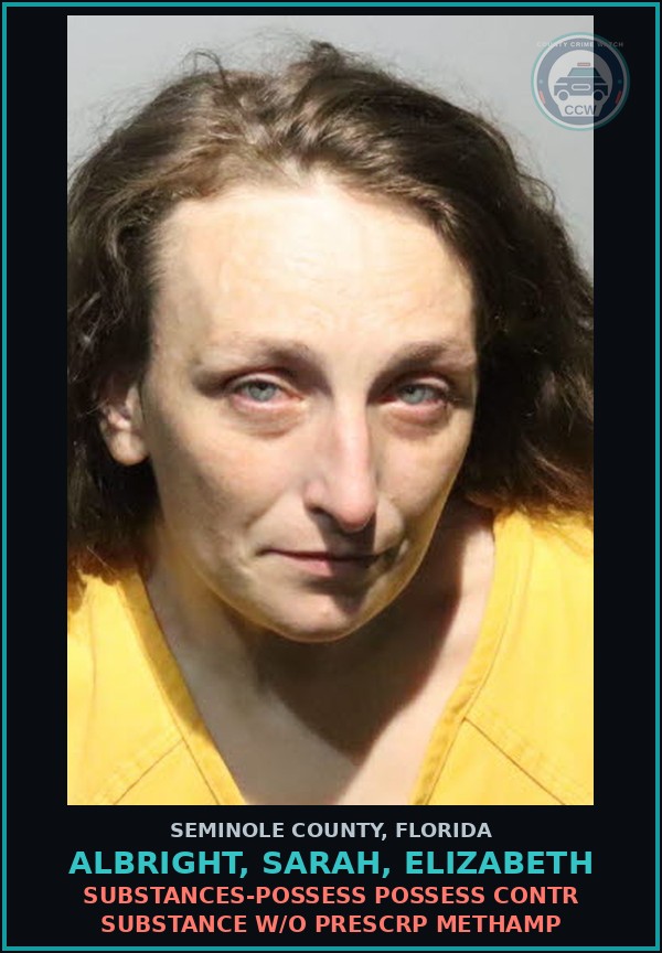 Booking mugshot of ALBRIGHT, SARAH, ELIZABETH in Seminole County
