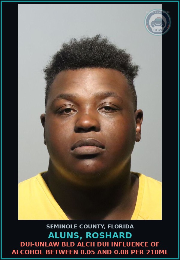 Booking mugshot of ALUNS, ROSHARD in Seminole County