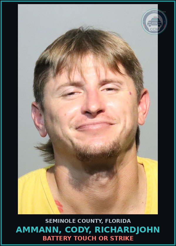 Booking mugshot of AMMANN, CODY, RICHARDJOHN in Seminole County