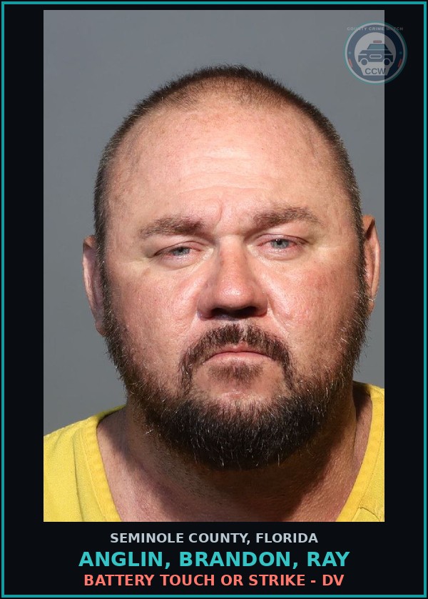Booking mugshot of ANGLIN, BRANDON, RAY in Seminole County