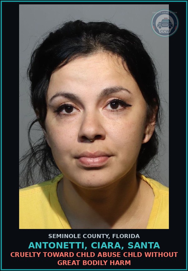 Booking mugshot of ANTONETTI, CIARA, SANTA in Seminole County