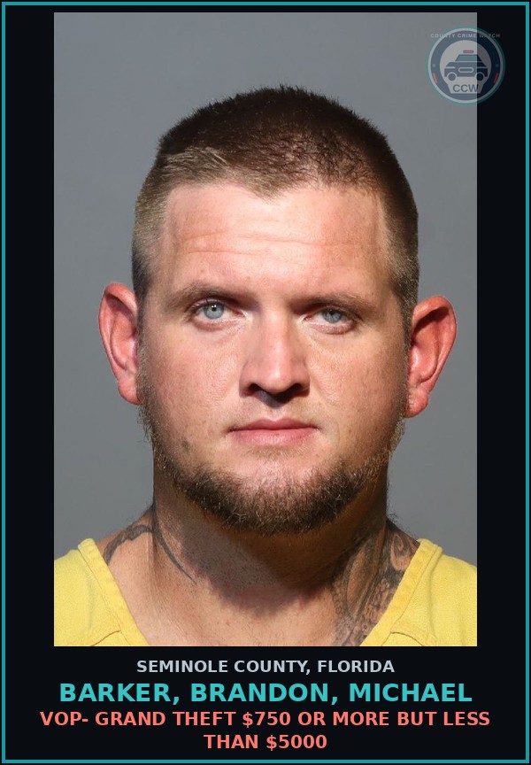 Booking mugshot of BARKER, BRANDON, MICHAEL in Seminole County