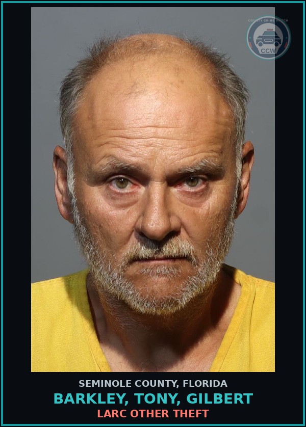 Booking mugshot of BARKLEY, TONY, GILBERT in Seminole County