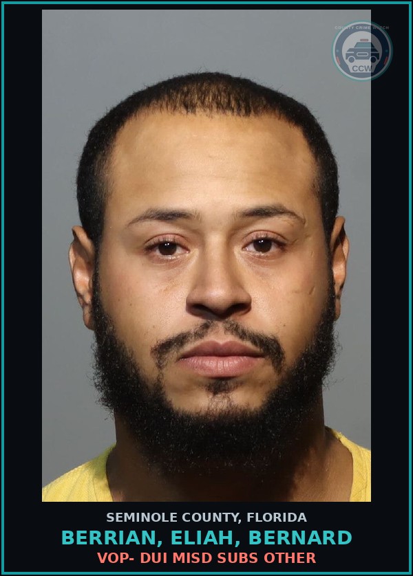Booking mugshot of BERRIAN, ELIAH, BERNARD in Seminole County