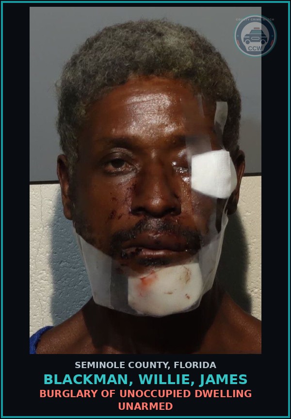 Booking mugshot of BLACKMAN, WILLIE, JAMES in Seminole County