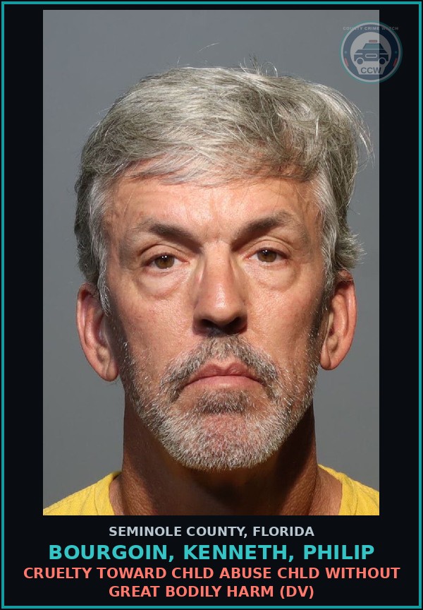 Booking mugshot of BOURGOIN, KENNETH, PHILIP in Seminole County