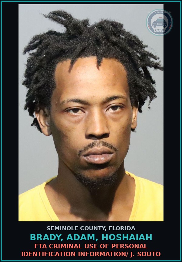Booking mugshot of BRADY, ADAM, HOSHAIAH in Seminole County