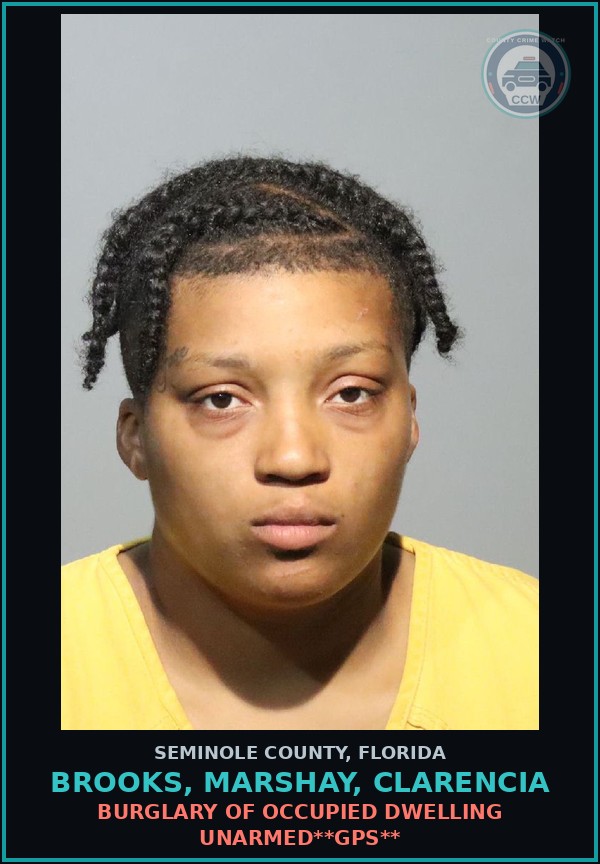 Booking mugshot of BROOKS, MARSHAY, CLARENCIA in Seminole County