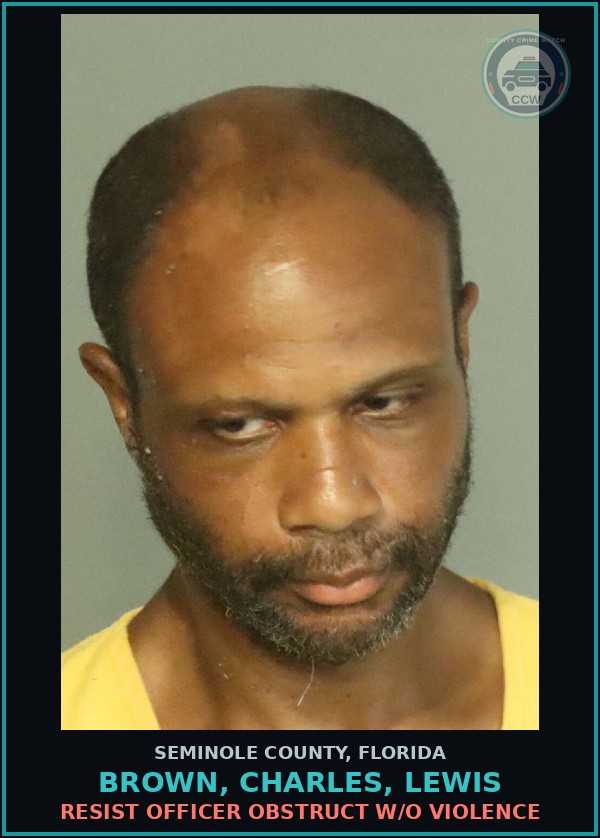 Booking mugshot of BROWN, CHARLES, LEWIS in Seminole County