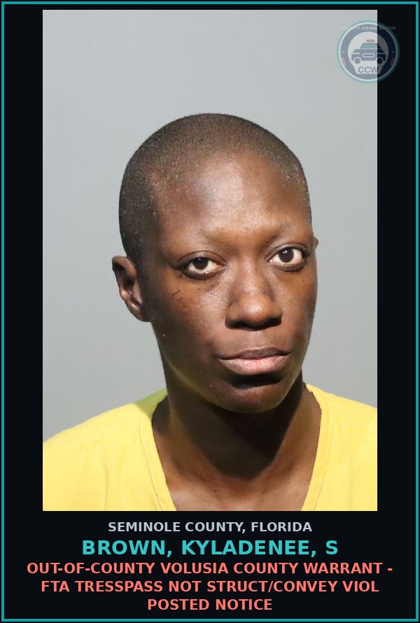 Booking mugshot of BROWN, KYLADENEE, S in Seminole County