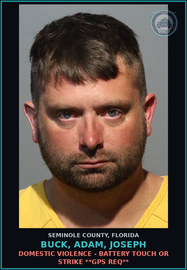 Booking mugshot of BUCK, ADAM, JOSEPH in Seminole County