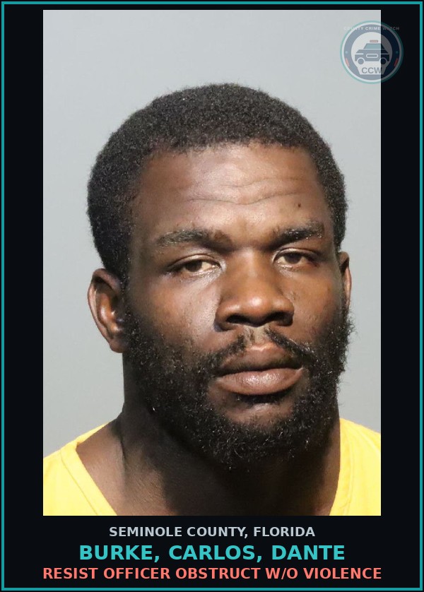 Booking mugshot of BURKE, CARLOS, DANTE in Seminole County