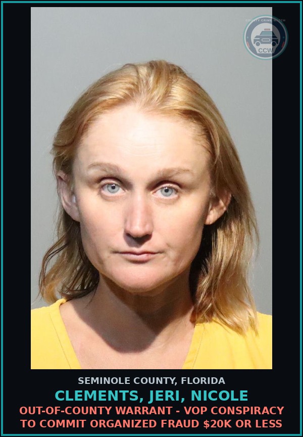 Booking mugshot of CLEMENTS, JERI, NICOLE in Seminole County
