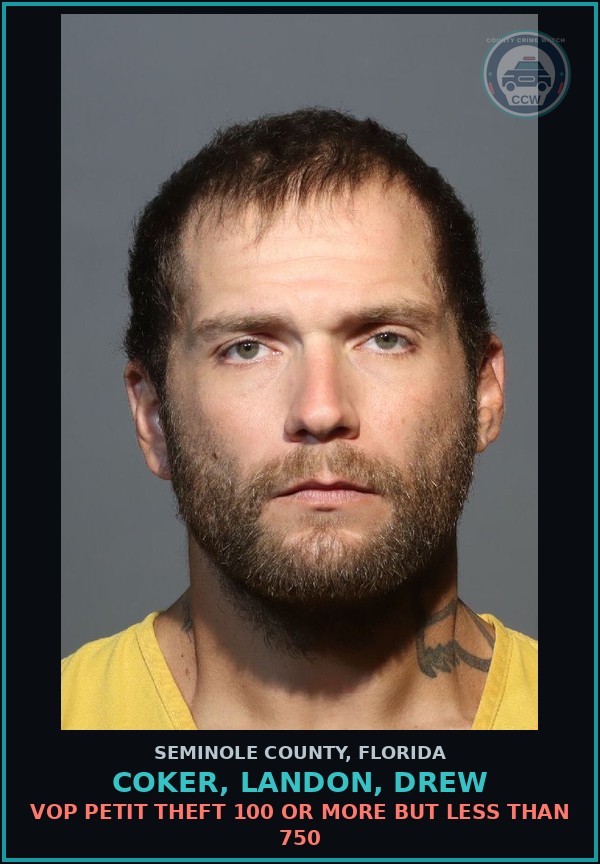 Booking mugshot of COKER, LANDON, DREW in Seminole County
