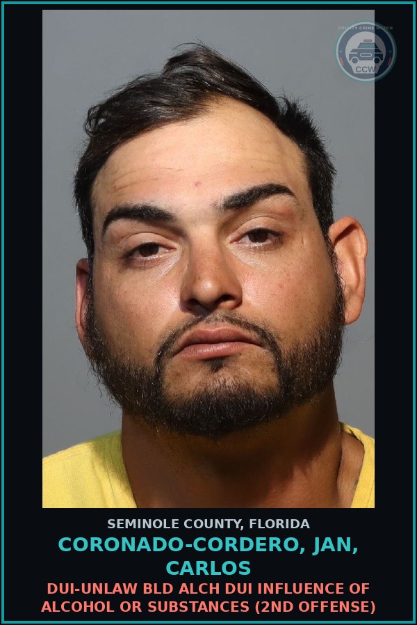 Booking mugshot of CORONADO-CORDERO, JAN, CARLOS in Seminole County