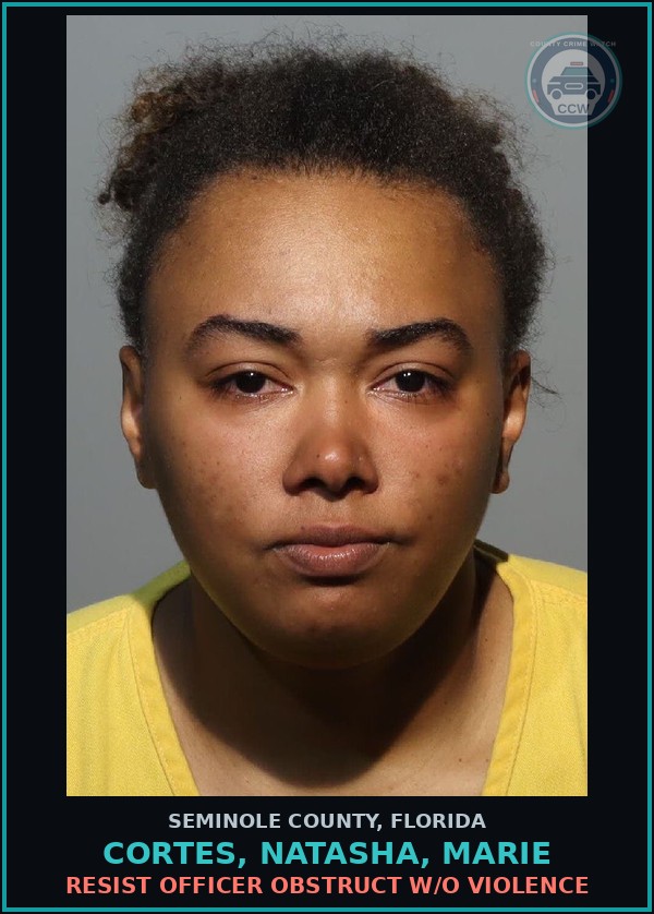 Booking mugshot of CORTES, NATASHA, MARIE in Seminole County