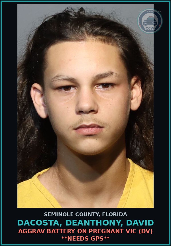 Booking mugshot of DACOSTA, DEANTHONY, DAVID in Seminole County