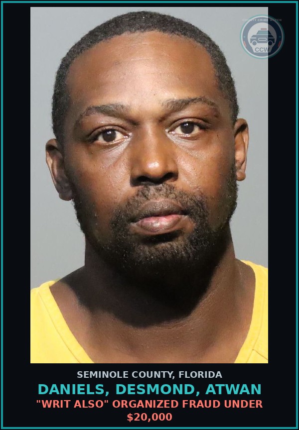 Booking mugshot of DANIELS, DESMOND, ATWAN in Seminole County