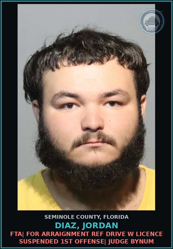 Booking mugshot of DIAZ, JORDAN in Seminole County