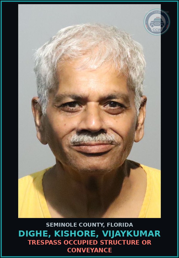 Booking mugshot of DIGHE, KISHORE, VIJAYKUMAR in Seminole County