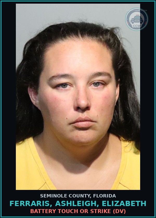 Booking mugshot of FERRARIS, ASHLEIGH, ELIZABETH in Seminole County