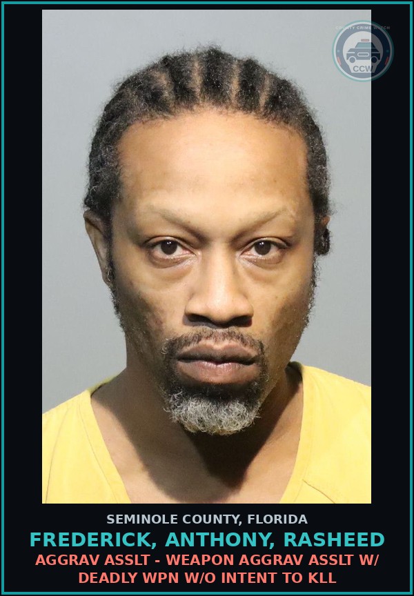 Booking mugshot of FREDERICK, ANTHONY, RASHEED in Seminole County
