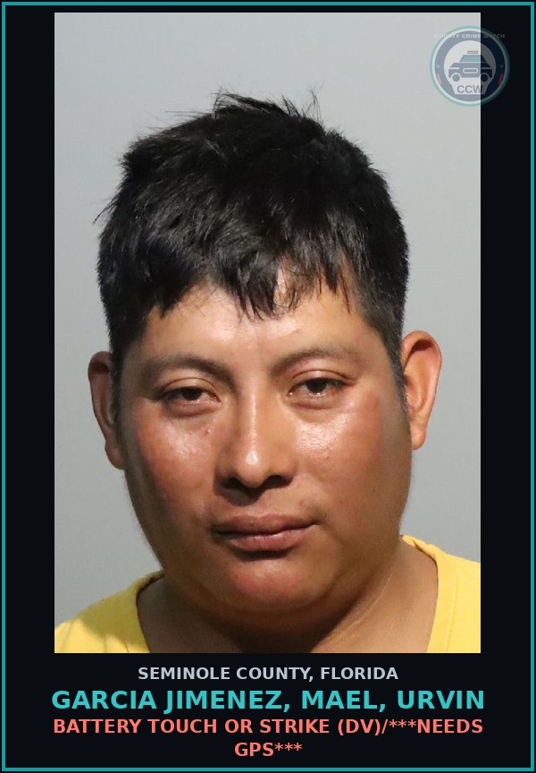 Booking mugshot of GARCIA JIMENEZ, MAEL, URVIN in Seminole County