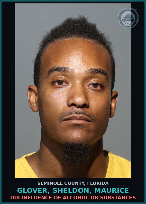 Booking mugshot of GLOVER, SHELDON, MAURICE in Seminole County