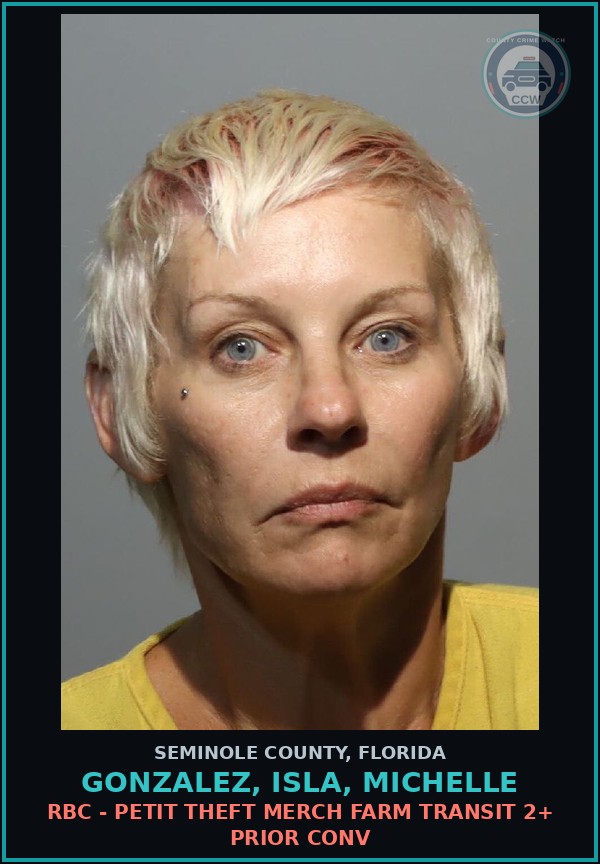 Booking mugshot of GONZALEZ, ISLA, MICHELLE in Seminole County