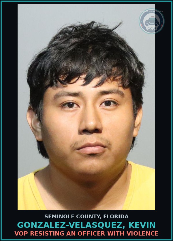 Booking mugshot of GONZALEZ-VELASQUEZ, KEVIN in Seminole County