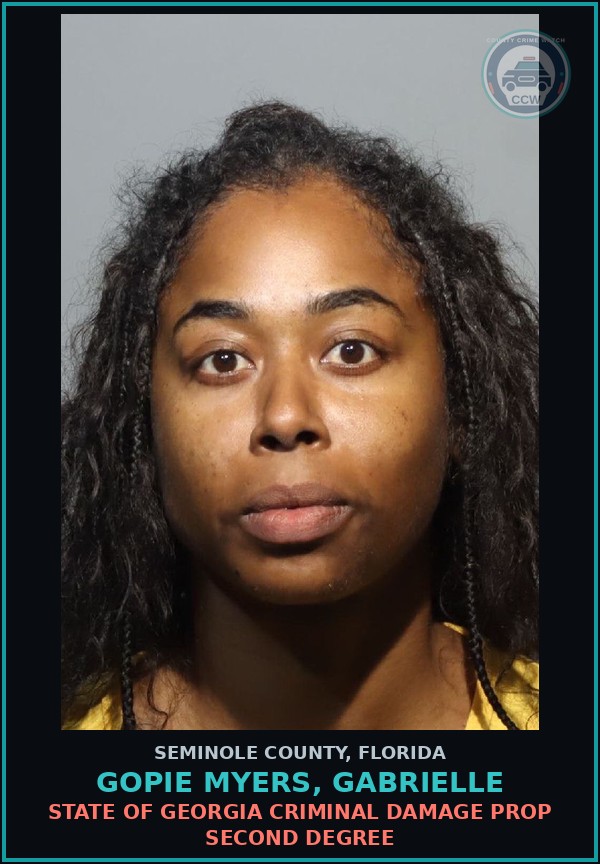 Booking mugshot of GOPIE MYERS, GABRIELLE in Seminole County