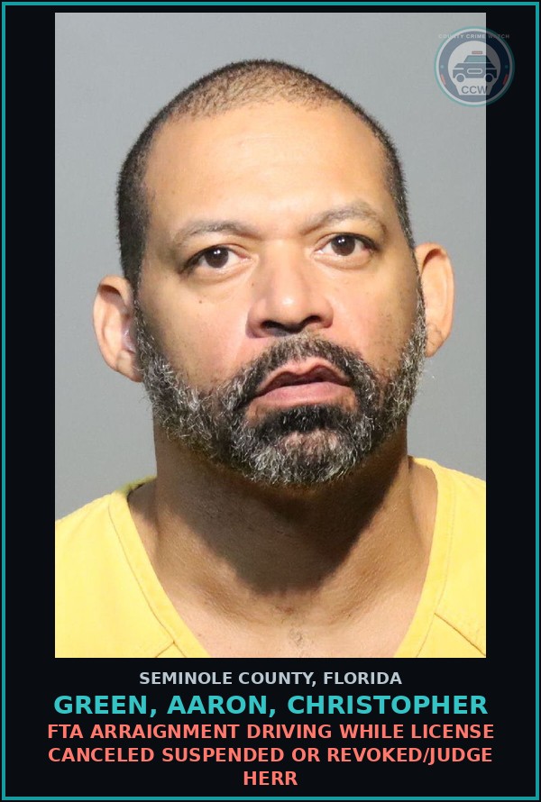 Booking mugshot of GREEN, AARON, CHRISTOPHER in Seminole County