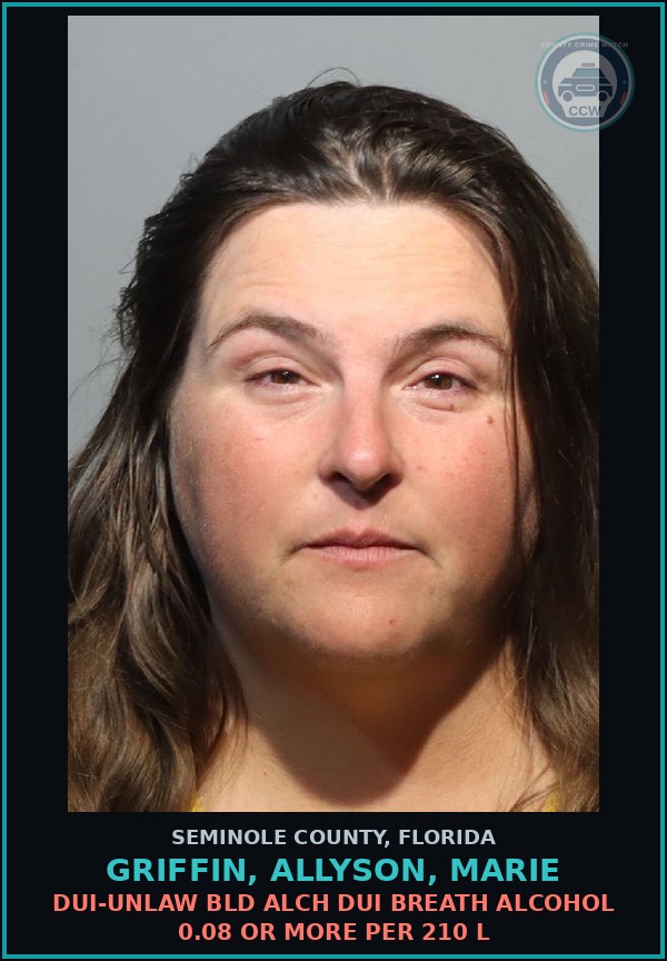 Booking mugshot of GRIFFIN, ALLYSON, MARIE in Seminole County