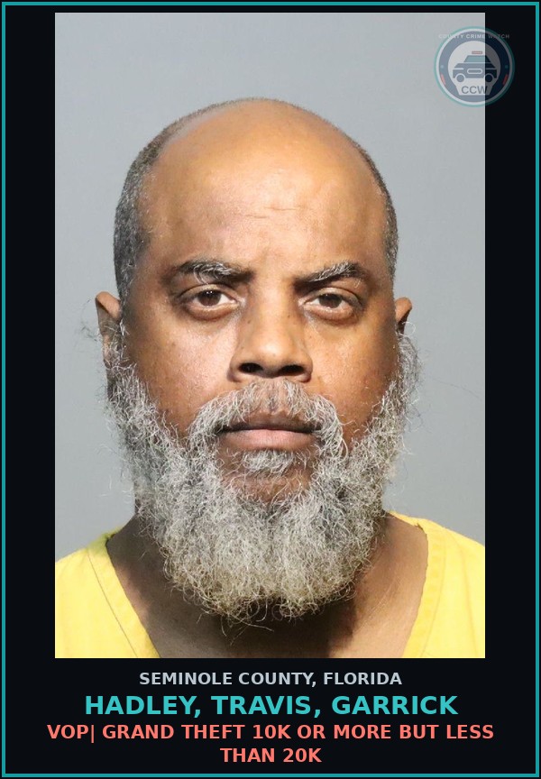 Booking mugshot of HADLEY, TRAVIS, GARRICK in Seminole County