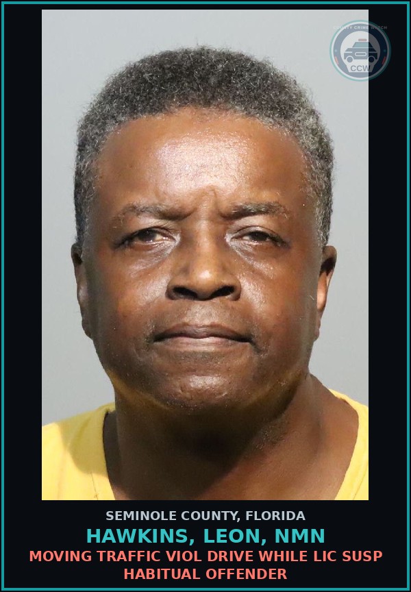 Booking mugshot of HAWKINS, LEON, NMN in Seminole County
