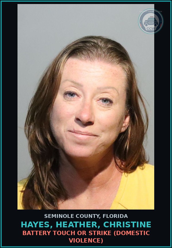 Booking mugshot of HAYES, HEATHER, CHRISTINE in Seminole County