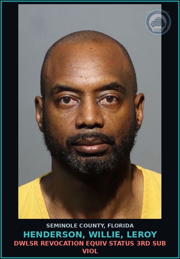 Booking mugshot of HENDERSON, WILLIE, LEROY in Seminole County