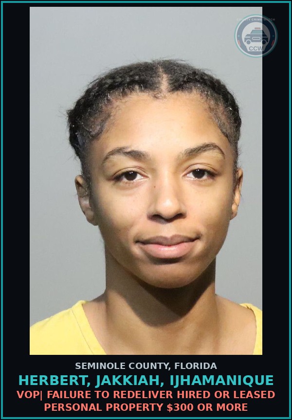 Booking mugshot of HERBERT, JAKKIAH, IJHAMANIQUE in Seminole County