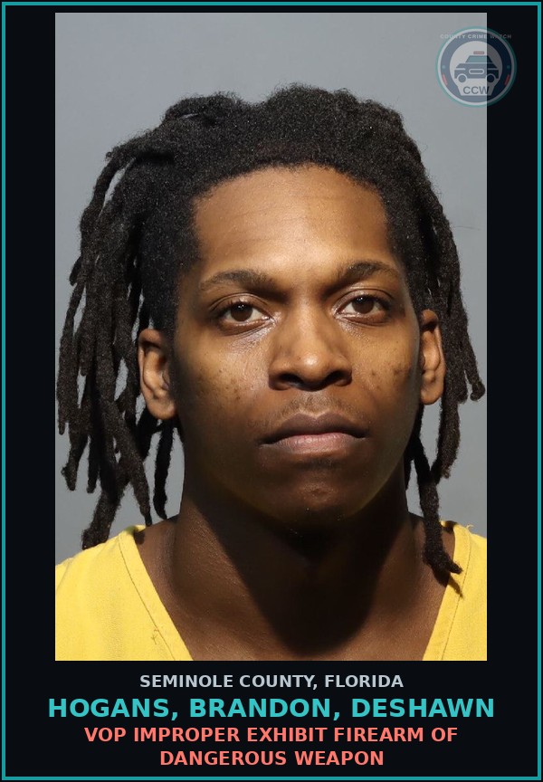 Booking mugshot of HOGANS, BRANDON, DESHAWN in Seminole County