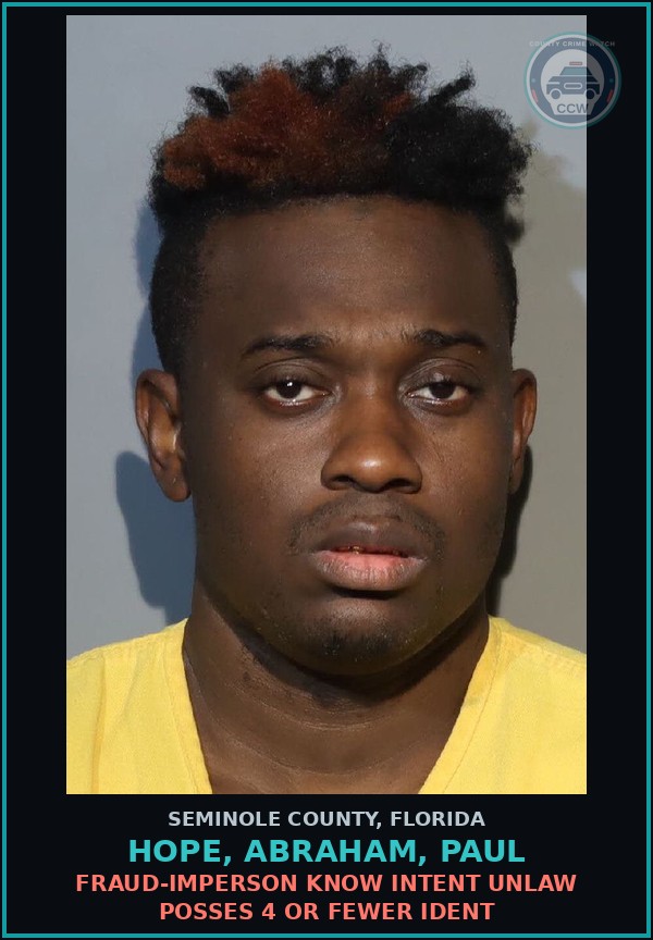 Booking mugshot of HOPE, ABRAHAM, PAUL in Seminole County