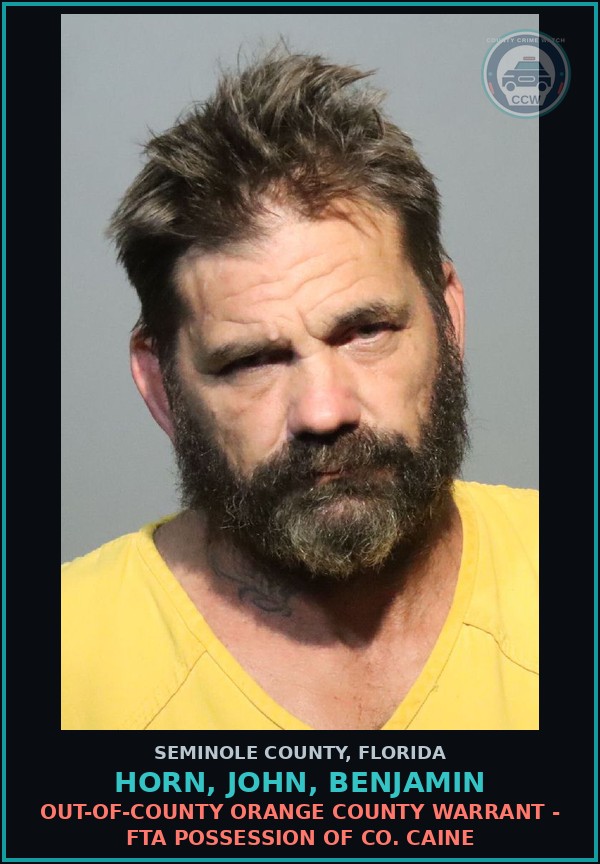 Booking mugshot of HORN, JOHN, BENJAMIN in Seminole County